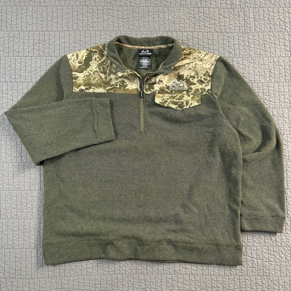 Realtree Jacket Men XL Green Camo Jacquard 1/4 Zip Fleece Pullover Hunt Outdoors - Picture 1 of 11